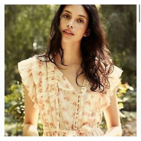 DOEN Carnation Dress Size Small White Poppy Pink Floral Maci Flutter Cotton - Picture 16 of 16